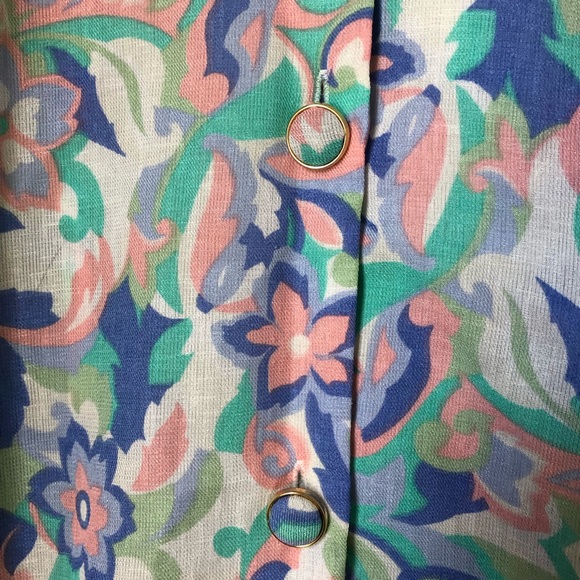 Vintage Vtg Pastel Floral Button Cropped Blouse Large L Easter - Picture 5 of 7